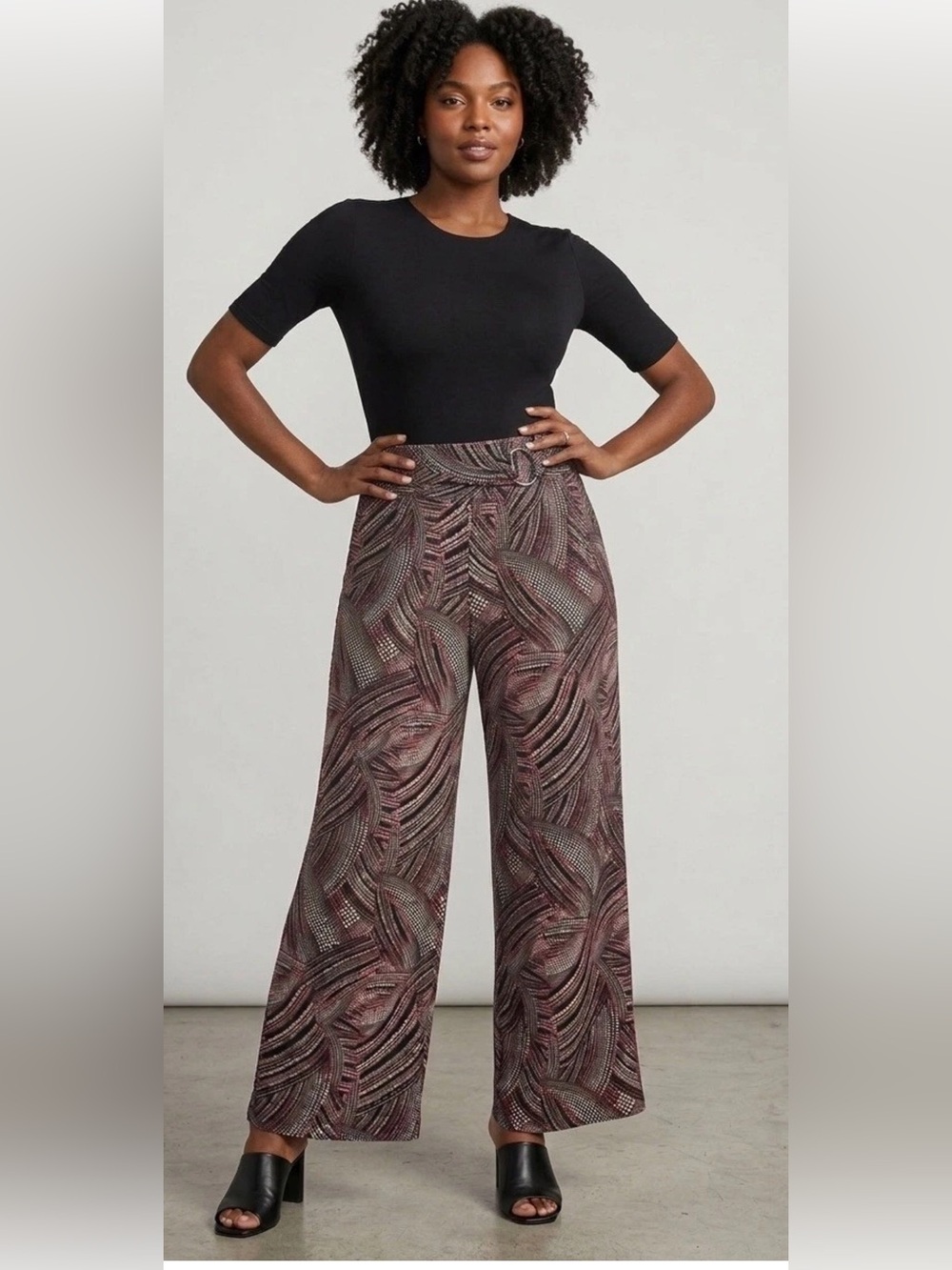Robert Louis Wide-Leg Printed Palazzo Pants in Black & Burgundy Hues